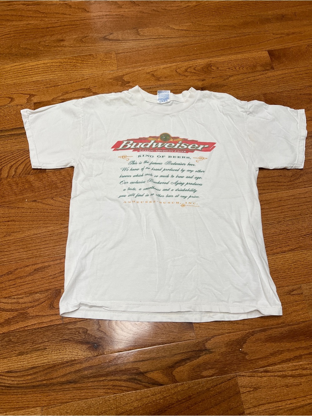 Vintage 90s Budweiser White Graphic Tee - Classic Logo Men's Shirt